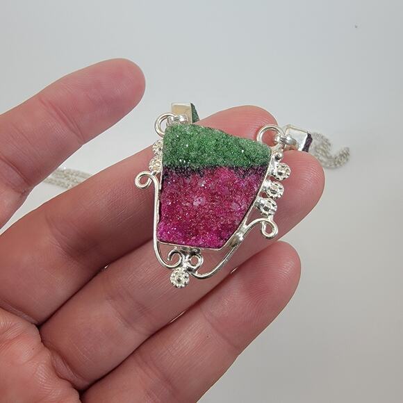 Handmade Tourmaline Crystal Necklace in Sterling Silver Unique Gemstone Jewelry - Picture 8 of 10